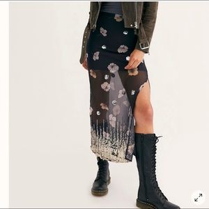New Free People Bali Dipped In Shine Embellished Sequins Slit Floral Skirt s